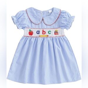 Charming Blue Alphabet Embroidered Kids Dress